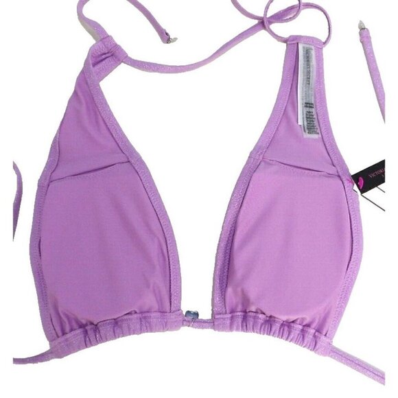VICTORIA SECRET purple string bikini top removable pads women's size Small NEW - Picture 2 of 5